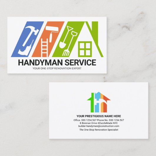 Kleurrijke Handyman Tools Rooftop Building Visitekaartje (Voorkant / Achterkant)