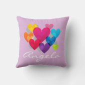 Kleurrijke hangende harten gepersonaliseerd kussen (Achterkant)