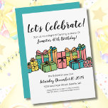 Kleurrijke Happy 40th verjaardagsfeestje Kaart<br><div class="desc">De kleurrijke Cadeaus Happy Birthday Party Invitation is geweldig voor een klassieke verjaardagsstijl en kan voor elke leeftijd werken. Voel je vrij om de kleur aan de achterkant te veranderen in een van de andere kleuren, of te verwijderen als je dat liever hebt. Stralend speelse charme, de met de hand...</div>