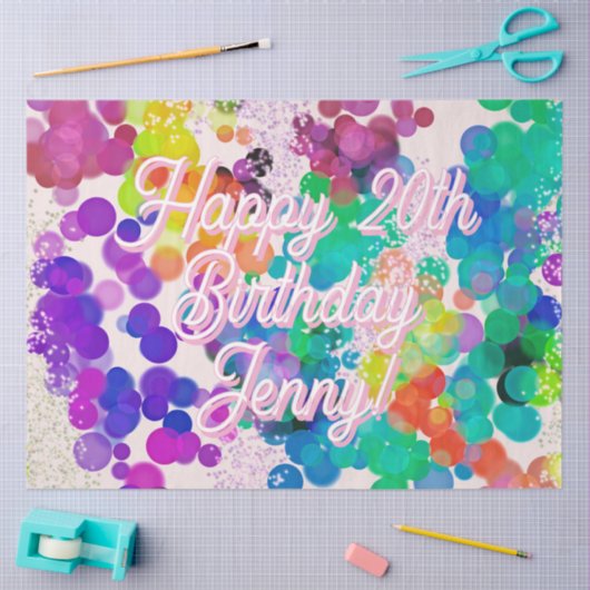 Kleurrijke Happy Birthday Abstracte Bokeh Bubbles Tissuepapier (Craft)