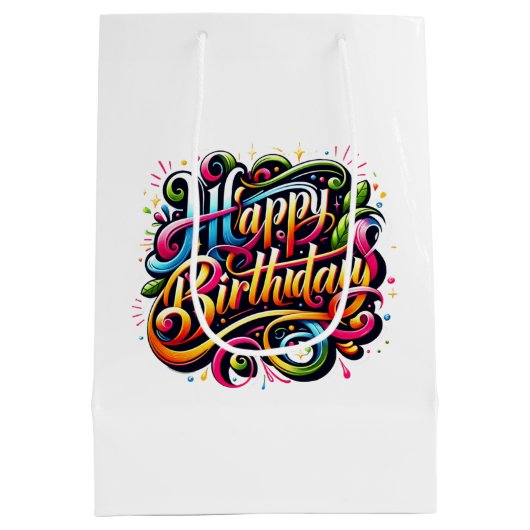 Kleurrijke Happy Birthday Blast Medium Cadeauzakje (Achterkant)