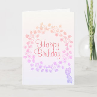 Kleurrijke Happy Birthday Bloemen Krans Bunny Kaart
