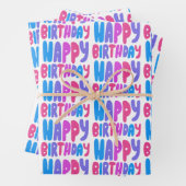 Kleurrijke Happy Birthday Bubble Letter Patroon Gi Inpakpapier Vel (In situ)