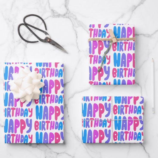 Kleurrijke Happy Birthday Bubble Letter Patroon Gi Inpakpapier Vel (Voorkant)