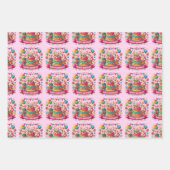 Kleurrijke Happy Birthday Cake Celebration Inpakpapier Vel (Voorkant 3)