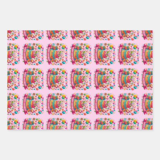 Kleurrijke Happy Birthday Cake Celebration Inpakpapier Vel (Voorkant 2)