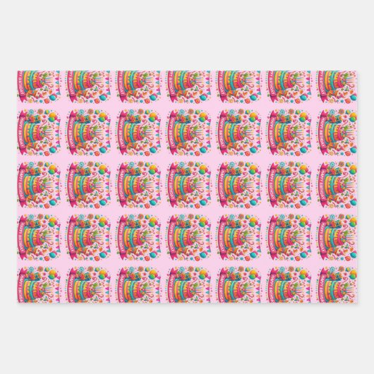 Kleurrijke Happy Birthday Cake Celebration Inpakpapier Vel (Voorkant)
