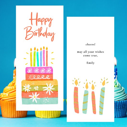 Kleurrijke Happy Birthday Cake en Candles Flat Kaa