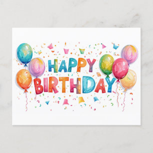 Kleurrijke Happy Birthday Confetti en ballonnen Briefkaart