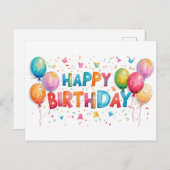 Kleurrijke Happy Birthday Confetti en ballonnen Briefkaart (Voorkant / Achterkant)