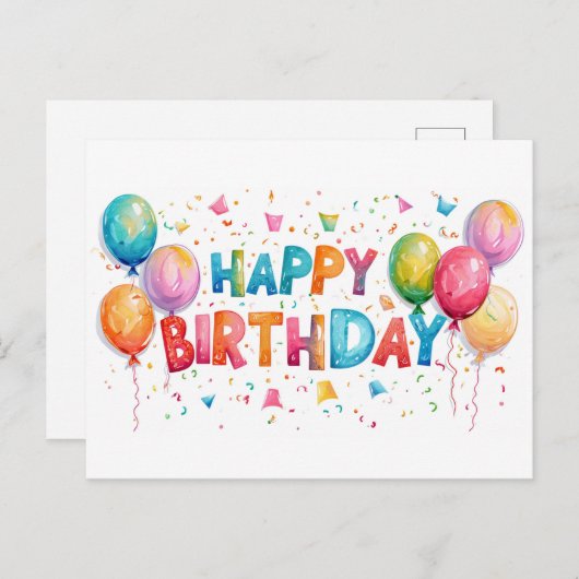 Kleurrijke Happy Birthday Confetti en ballonnen Briefkaart (Voorkant / Achterkant)