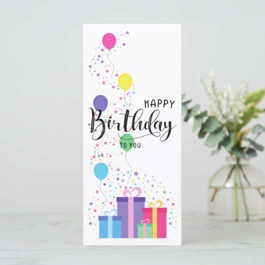 Kleurrijke Happy Birthday Confetti Flat Kaart (Staand voorkant)