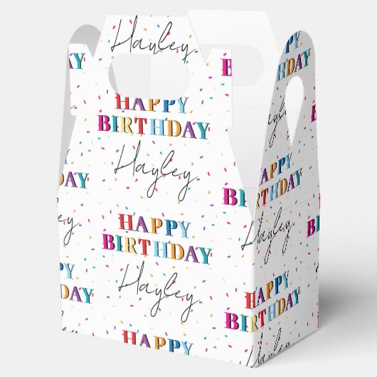 Kleurrijke Happy Birthday Custom Name Confetti Bedankdoosjes (Geopend)