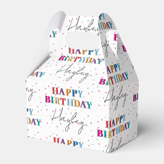 Kleurrijke Happy Birthday Custom Name Confetti Bedankdoosjes (Voorkant Zijde)