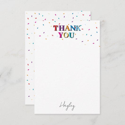 Kleurrijke Happy Birthday Custom Name Confetti Bedankkaart (Voorkant / Achterkant)