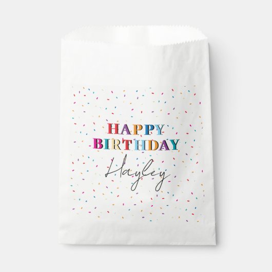 Kleurrijke Happy Birthday Custom Name Confetti Bedankzakje (Voorkant)