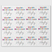 Kleurrijke Happy Birthday Custom Name Confetti Cadeaupapier (Vlak)