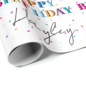 Kleurrijke Happy Birthday Custom Name Confetti Cadeaupapier (Rol Hoek)
