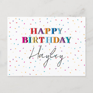 Kleurrijke Happy Birthday Custom Name Confetti Feestdagenkaart