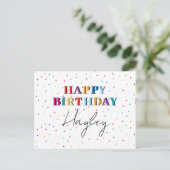 Kleurrijke Happy Birthday Custom Name Confetti Feestdagenkaart (Staand voorkant)