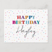Kleurrijke Happy Birthday Custom Name Confetti Feestdagenkaart (Voorkant)