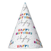 Kleurrijke Happy Birthday Custom Name Confetti Feesthoedjes (Voorkant)