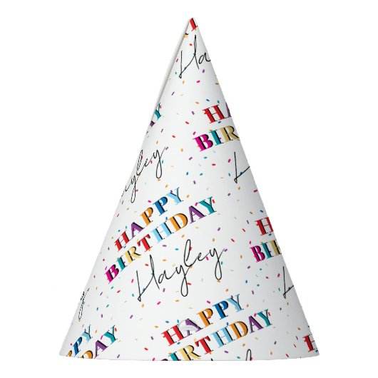 Kleurrijke Happy Birthday Custom Name Confetti Feesthoedjes (Links)