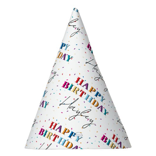 Kleurrijke Happy Birthday Custom Name Confetti Feesthoedjes (Rechts)