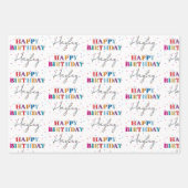 Kleurrijke Happy Birthday Custom Name Confetti Inpakpapier Vel (Voorkant 2)