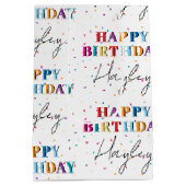 Kleurrijke Happy Birthday Custom Name Confetti Medium Cadeauzakje (Achterkant)