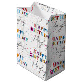 Kleurrijke Happy Birthday Custom Name Confetti Medium Cadeauzakje (Achterkant Gekanteld)