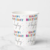 Kleurrijke Happy Birthday Custom Name Confetti Papieren Bekers (Achterkant)