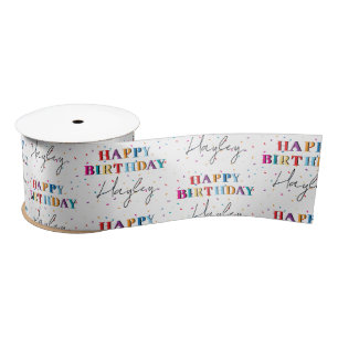 Kleurrijke Happy Birthday Custom Name Confetti Satijnen Lint