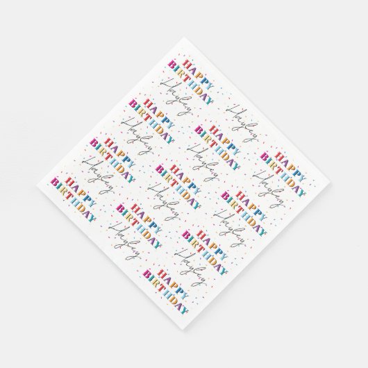 Kleurrijke Happy Birthday Custom Name Confetti Servet (Hoek)