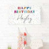 Kleurrijke Happy Birthday Custom Name Confetti Spandoek (Insitu)