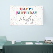 Kleurrijke Happy Birthday Custom Name Confetti Spandoek (Beurs)