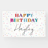 Kleurrijke Happy Birthday Custom Name Confetti Spandoek (Horizontaal)