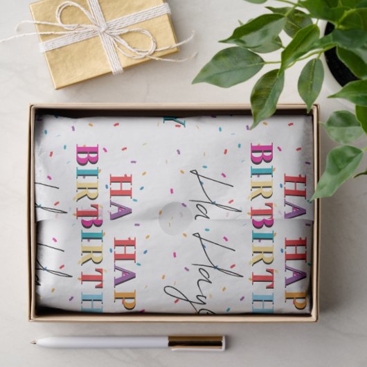 Kleurrijke Happy Birthday Custom Name Confetti Tissuepapier (Geschenk)