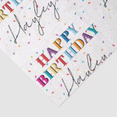 Kleurrijke Happy Birthday Custom Name Confetti Tissuepapier (Detail)