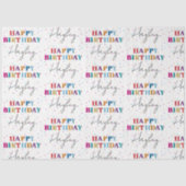 Kleurrijke Happy Birthday Custom Name Confetti Tissuepapier (Voorkant)
