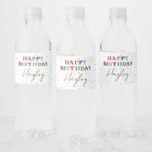 Kleurrijke Happy Birthday Custom Name Confetti Waterfles Etiket (Flessen)