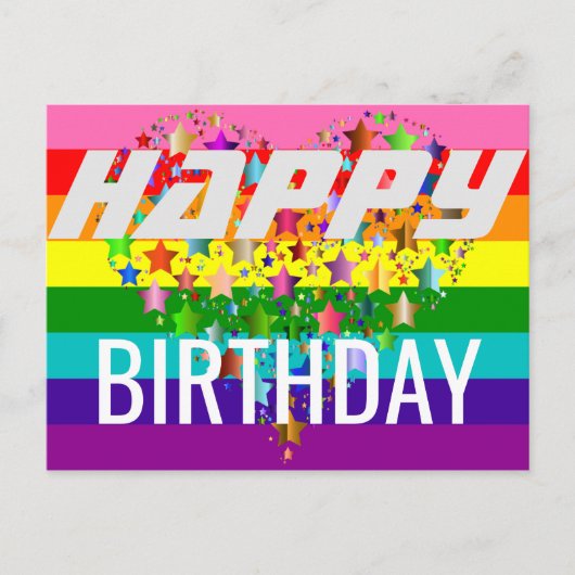 Kleurrijke Happy Birthday Heart LGBT Rainbow Flag Briefkaart (Voorkant)