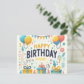 Kleurrijke Happy Birthday Kaart – Feestballonnen (Staand voorkant)