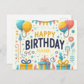 Kleurrijke Happy Birthday Kaart – Feestballonnen (Voorkant / Achterkant)