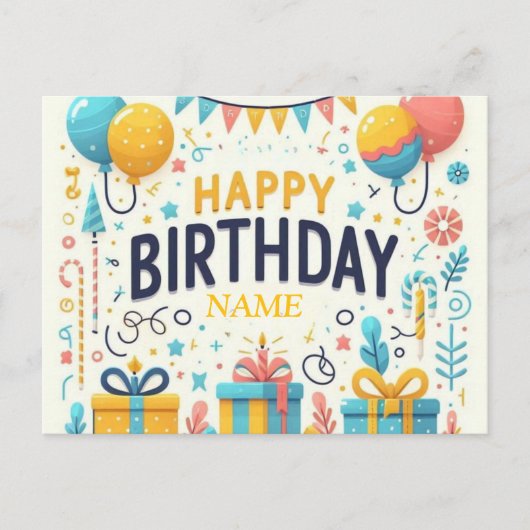 Kleurrijke Happy Birthday Kaart – Feestballonnen (Voorkant)