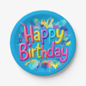 Kleurrijke "Happy Birthday" Paint Splatter Papieren Bordje (Voorkant)