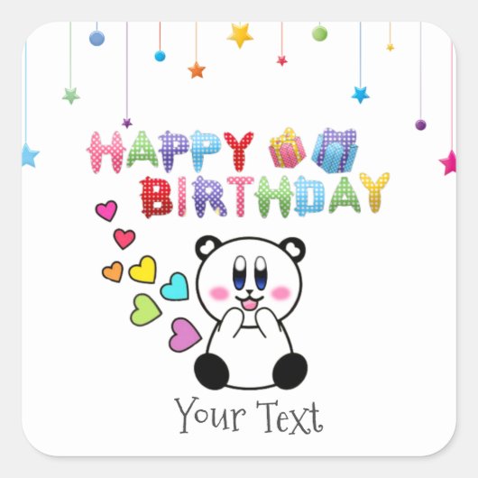 Kleurrijke Happy Birthday Party Custom Vierkante Sticker (Voorkant)