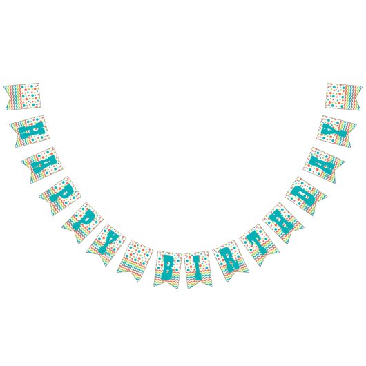 Kleurrijke Happy Birthday Polka Dot Zig Zag Vlaggetjes (Alle)
