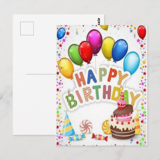 Kleurrijke Happy Birthday Post Kaart (Voorkant / Achterkant)