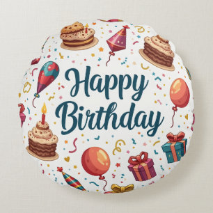 Kleurrijke Happy Birthday Ronde Kussen met Ballonn